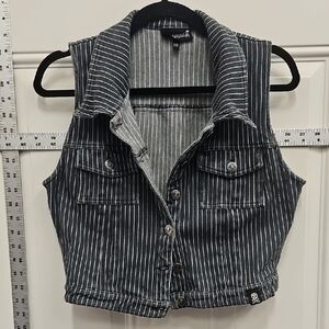 Sourpuss,  Monochrome, Striped, Vest, Street, Punk, Goth, Biker, Casual, Office